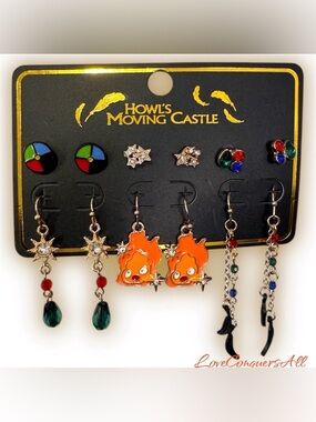 Studio Ghibli Howl's Moving Castle Calcifer Symbols Earring Set